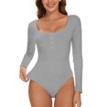 thumbnail image 1 of MANIFIQUE Women's Henley Shirt Square Neck Button Down Ribbed Tank Top Long Sleeve Bodysuits, 1 of 6