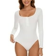 thumbnail image 1 of MANIFIQUE Women's Henley Shirt Square Neck Button Down Ribbed Tank Top Long Sleeve Bodysuits, 1 of 6