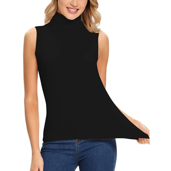MANIFIQUE Women's Lightweight Fitted Sleeveless Turtleneck Tops