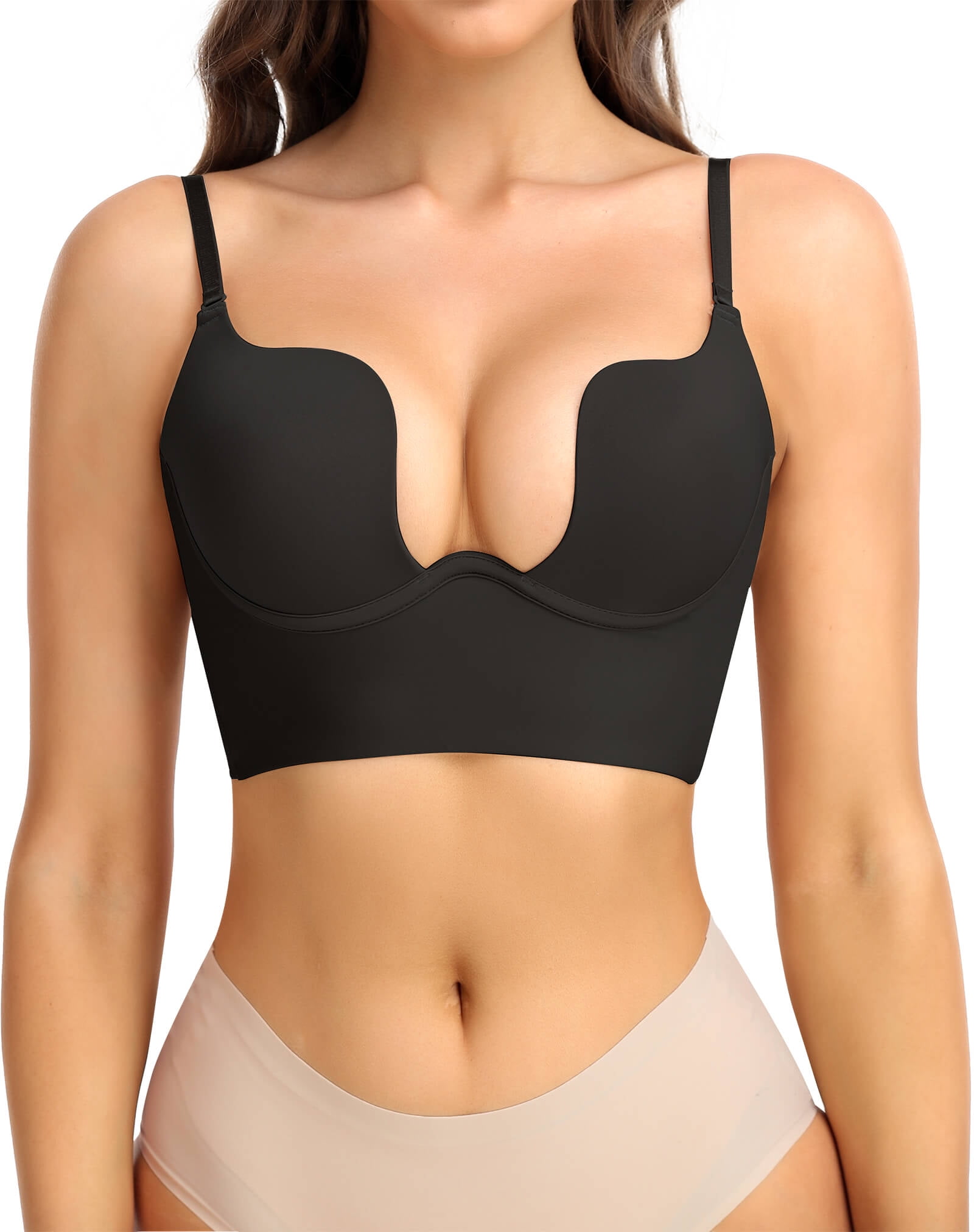 Womens Lifting U Shaped Plunge Backless Bra With Convertible Clear Straps
