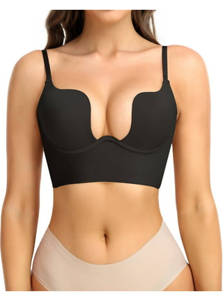 Baycosin Women Low Back Bra Wire Lifting Deep U Shaped Plunge Backless Bra  with Convertible Clear Straps 