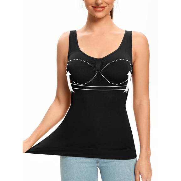 MANIFIQUE Women's Seamless Lace Shapewear Tops with Built-in Padded Bra V-Neck Shaping Camisoles