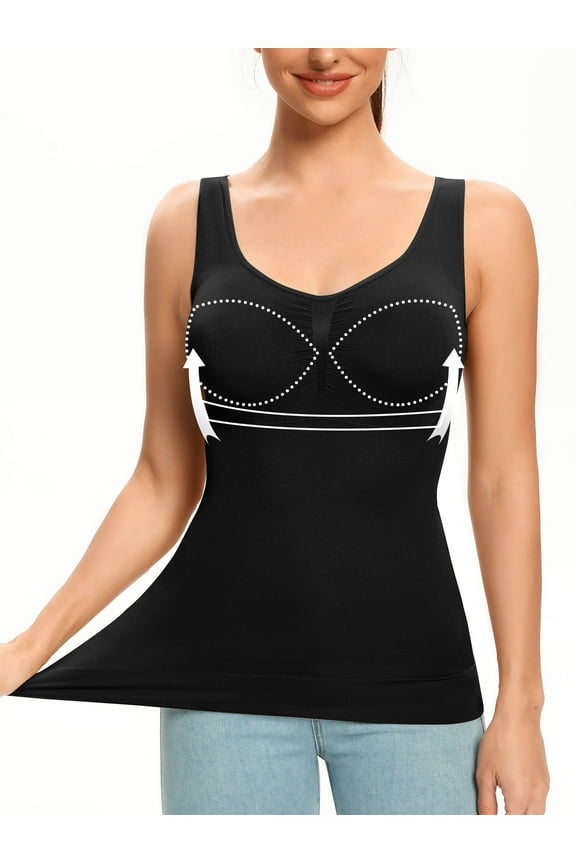 Women's Seamless Lace Shapewear Tops with Built-in Padded Bra V-Neck Shaping Camisoles