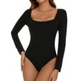thumbnail image 1 of MANIFIQUE Women's Sexy Square Neck Bodysuit Long Sleeve Double Lined Shirt Tops, 1 of 6