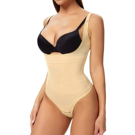 MANIFIQUE Thong Shapewear Bodysuit for Women Tummy Control Open Bust Body Shaper Slimmer Shaping Thong