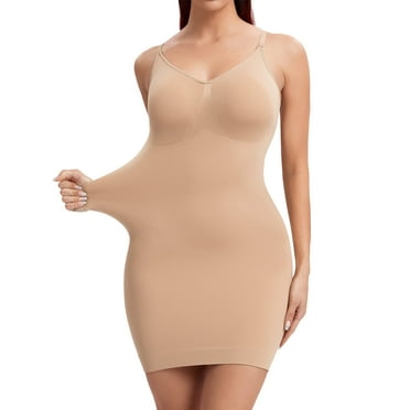 MANIFIQUE Women's Shapewear Slips for Under Dresses Tummy Control Seamless Deep V Full Silps Adjustable Spaghetti Strap