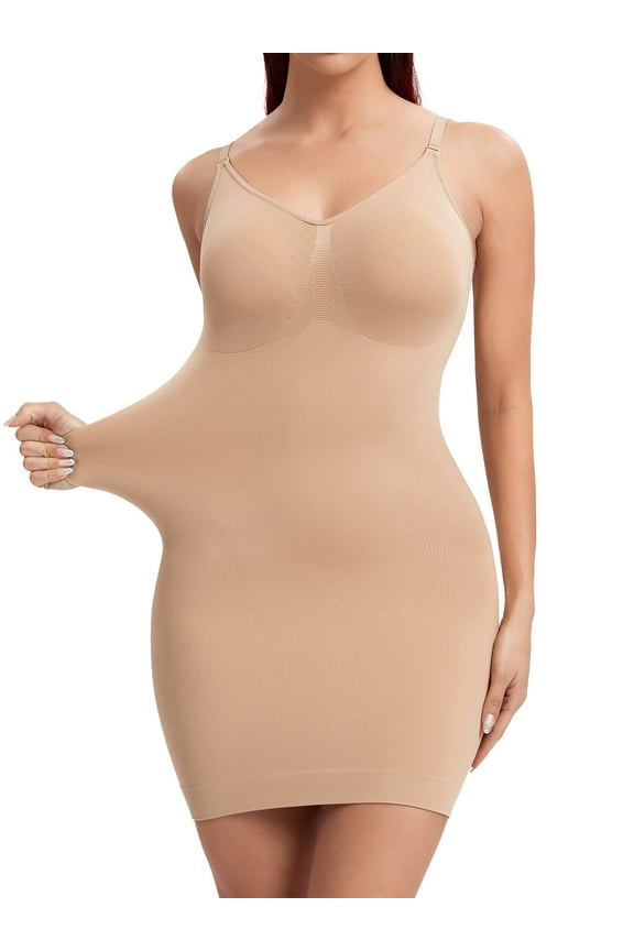 Women's Shapewear Slips for Under Dresses Tummy Control Seamless Deep V Full Silps Adjustable Spaghetti Strap