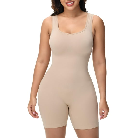 MANIFIQUE Women's Shaping Mid-Thigh Bodysuit Tummy Control Shapewear Body Shaper