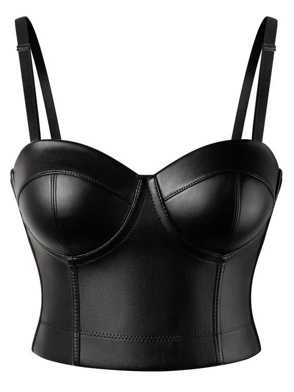 Women's Spaghetti Straps PU Leather Bustier Crop Top