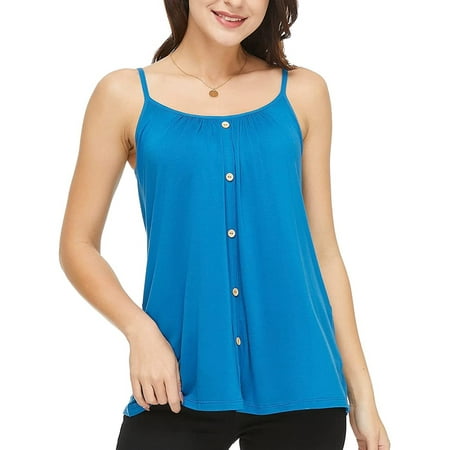 MANIFIQUE Women's Summer Adjustable Spaghetti Strap Flowy Tank Tops Cami Shirts with Built in Cup Bra