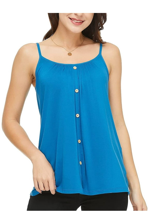 Women's Summer Adjustable Spaghetti Strap Flowy Tank Tops Cami Shirts with Built in Cup Bra