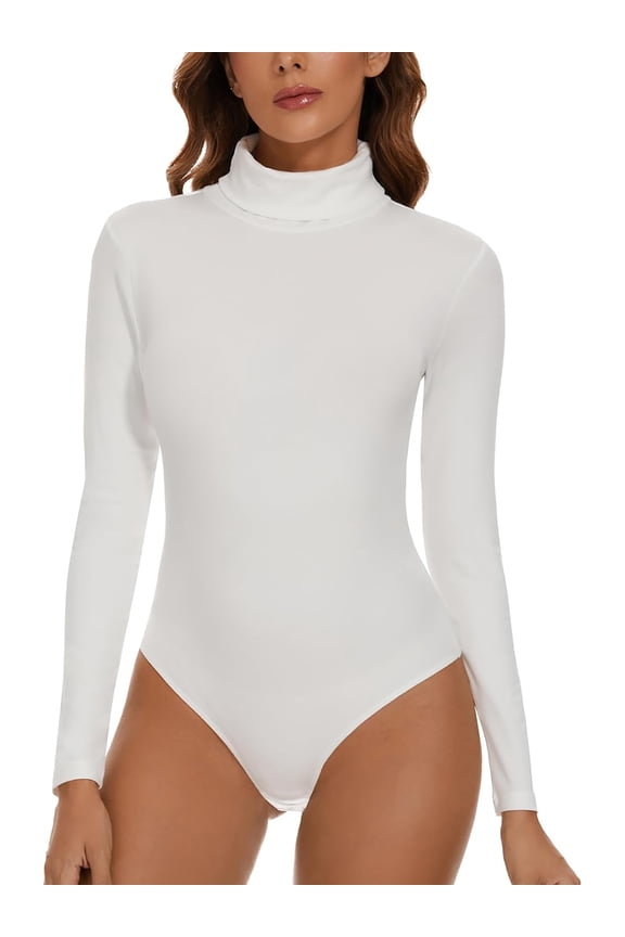 Women's Mock Turtle Neck Long Sleeve Tops Bodysuit Jumpsuit