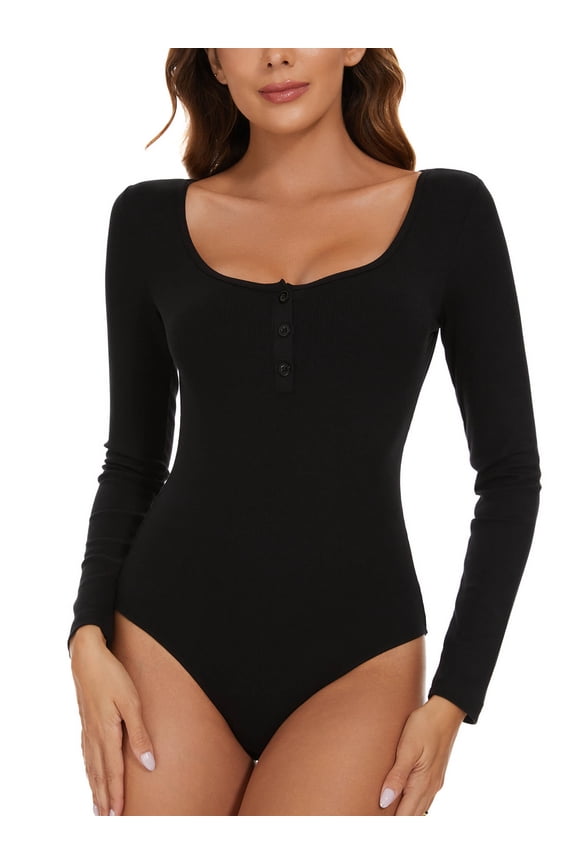 Women's Turtle Mock Neck Long Sleeve Slim Fit Tops Bodysuits Jumpsuit