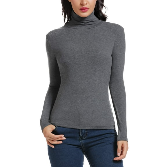 MANIFIQUE Womens Long Sleeve Turtleneck Stretch Fitted Underscrubs Layer Tee Tops