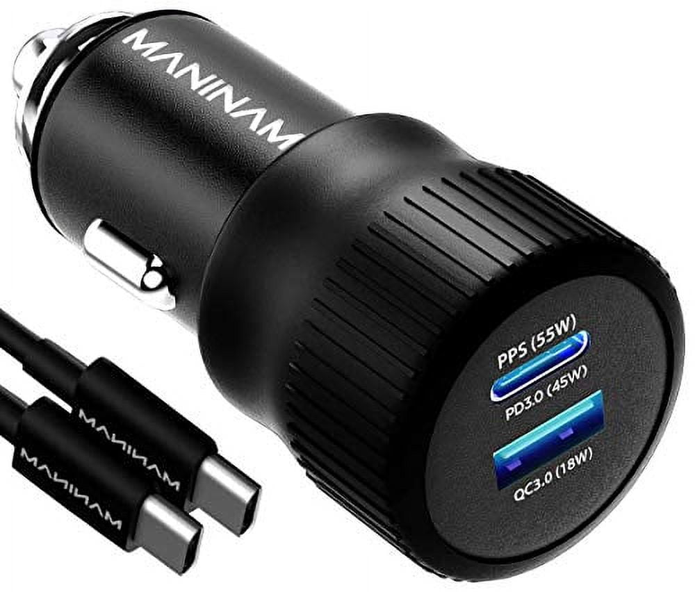 MANINAM Metal Adaptive USB C Car Charger, [73W Turbo] Pro 55W PPS Car Charger Adapter [Super Fast Charging 2.0] for Samsung S20 Ultra Note 20 10 Plus iPhone 12 11 MacBook Pro Laptops Any USB C Devices