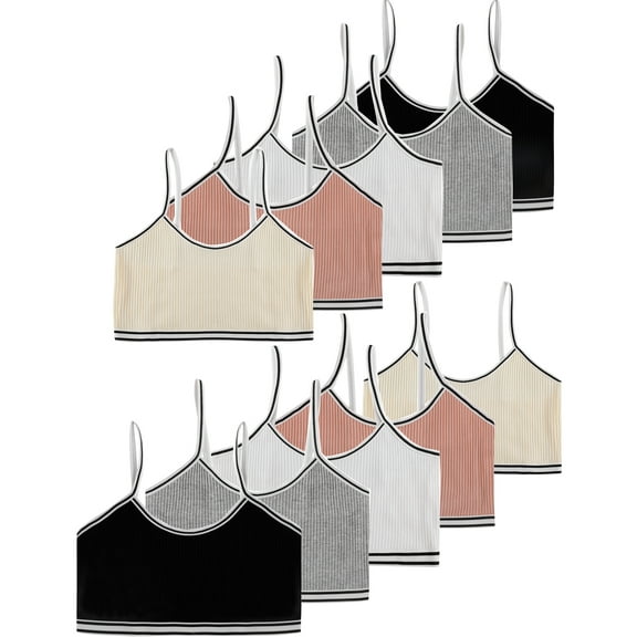 MANJIAMEI 10 Pack Girls Cotton Sports Bras Cami Crop Bralette Training Bras, Size 12-14