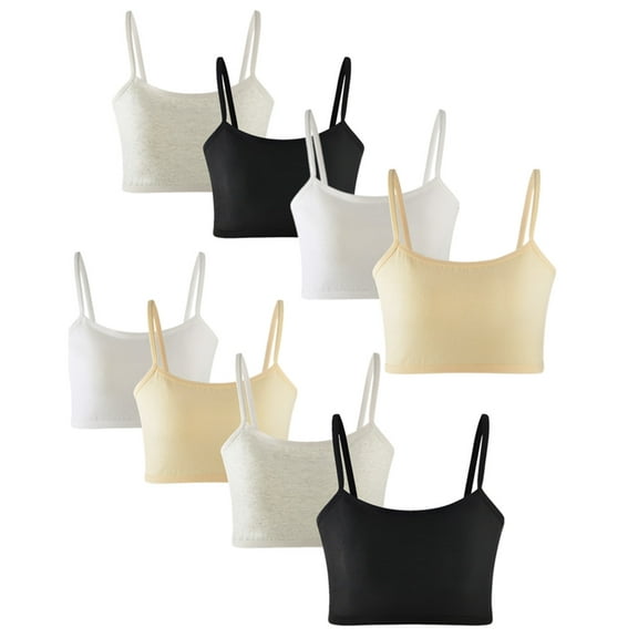 MANJIAMEI 8 PACK Training Bras for Girls 12-14 Cotton Crop Cami Bralette Sports Bras