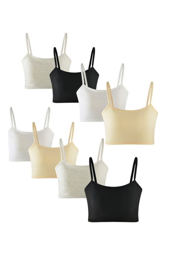 8 PACK Training Bras for Girls 12-14 Cotton Crop Cami Bralette Sports Bras