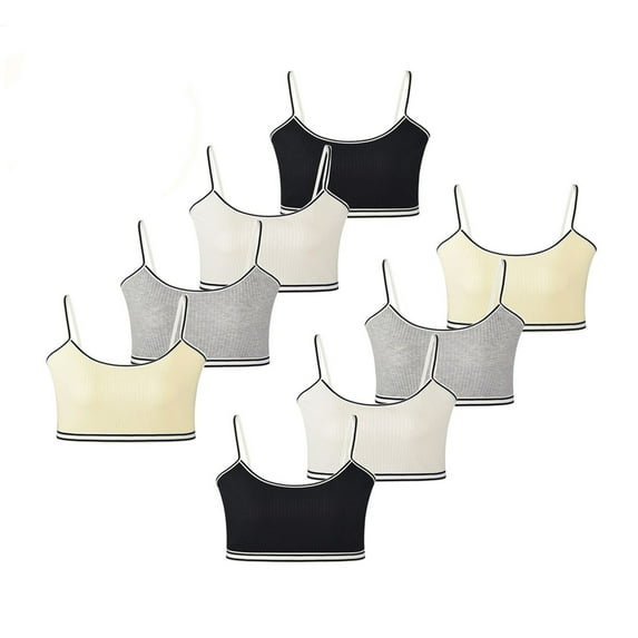 MANJIAMEI 8 Pack Girls Cotton Cami Crop Traning Bras Starter Bras Sports Bras for Girls 12-14