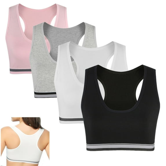 MANJIAMEI Cotton Racerback Sports Bras Training Bras for Girls 10-12 Years 4 Pack