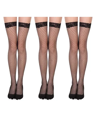Fish-net stockings hold-up with border neon pink 