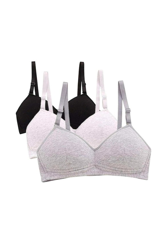 Juniors Teen Girls Light Cotton Training Bra Wireless Everyday Bras A-Cup Bra 3 PACK, 38
