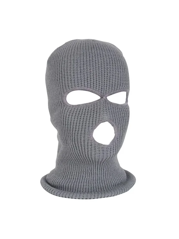 Knitted Balaclava 3-Hole Full Face Cover Thermal Winter Ski Face Warmer Hood Neck Warmer Outdoor Sports Hat for Men Women, Grey