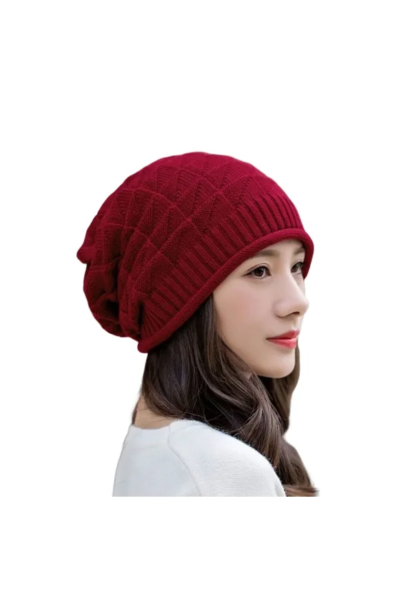 Ladies Slouchy Winter Knit Beanie Hats Knit Chunky Hat Warm Ski Cap for Women Red
