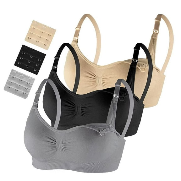MANJIAMEI Sleep Nursing Bra for Woman 3 Pack Seamless Breastfeeding Bras Maternity Bras Pregnancy Underwear with Extenders-M