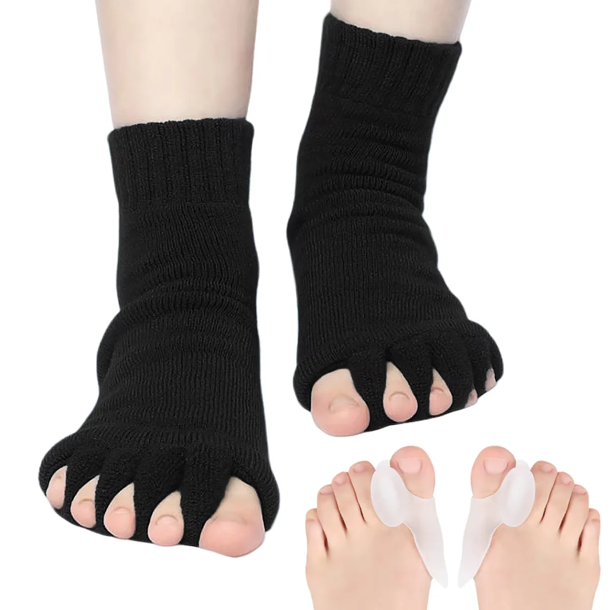 MANJIAMEI Toe Separator Socks with Bunion Pads, Foot Alignment Socks ...