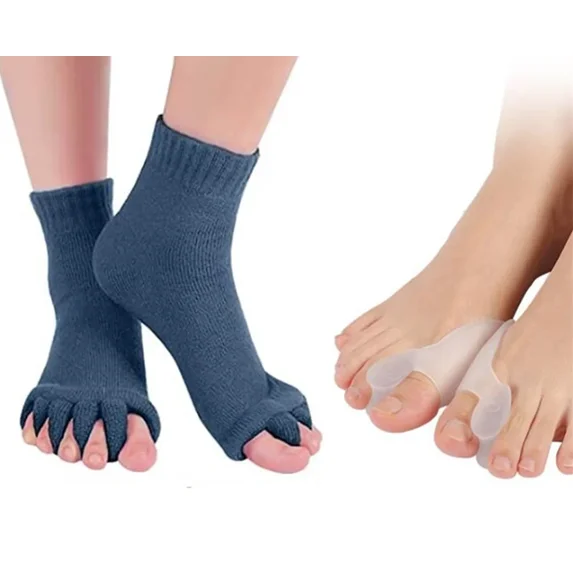 MANJIAMEI Toe Separator Socks with Bunion Pads, Foot Alignment Socks Bunion Toe Socks Bunion Pads Corrector Yoga Socks Toeless Socks for Women, Gray