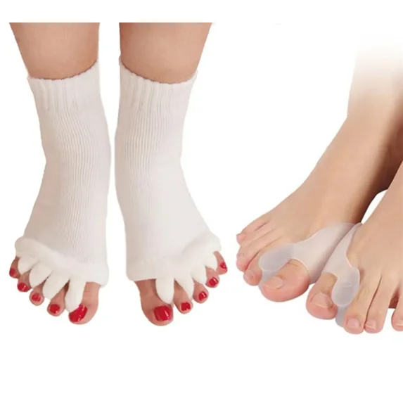 MANJIAMEI Toe Separator Socks with Bunion Pads, Foot Alignment Socks Bunion Toe Socks Bunion Pads Corrector Yoga Socks Toeless Socks for Women, White
