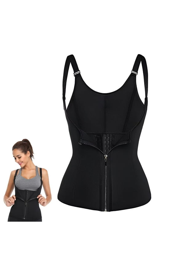 Women Waist Trainer Corset Neoprene Slimming Body Shaper Zipper Vest Tummy Control Cincher with Adjustable Straps-XL