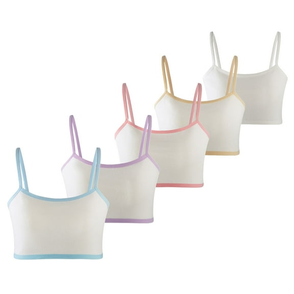 MANJIEMEI 5Pcs Training Bra for Girls 12-14 Cotton Crop Bralette Sports Bras for Kids