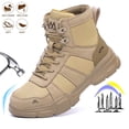 thumbnail image 1 of XQJ Men's Steel Toe Work Boots, Comfortable Lightweight Industrial Construction Shoes, Durable High Top Safety Boots - Beige - Size 8.5, 1 of 8