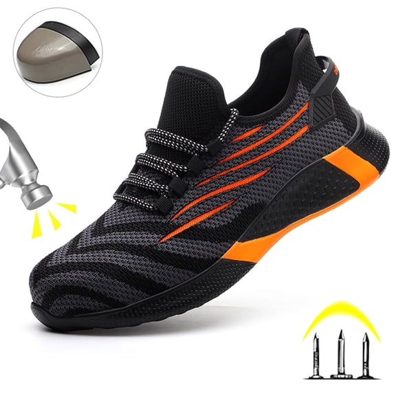 XQJ Breathable Safety Shoes for Men Lightweight Steel Toe Work Shoes Construction Industrial And Outdoor Sneakers Size 10