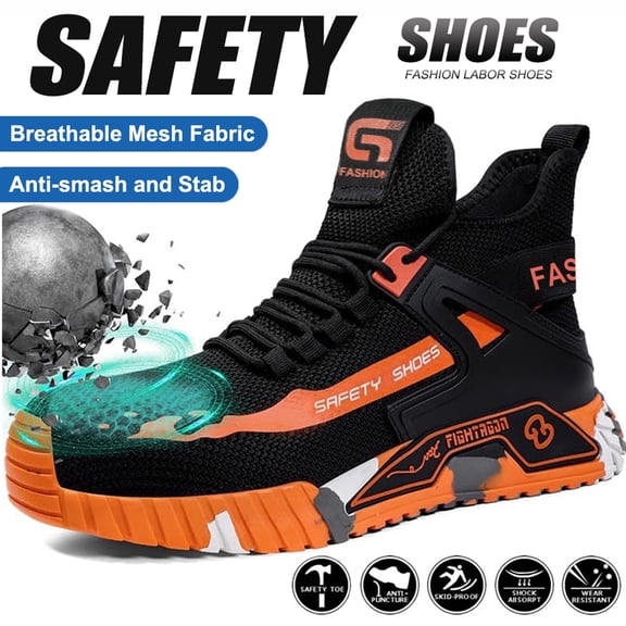 XQJ Outdoor Security Boots Steel Toe Boots For Men Work Safety Shoes Indestructible Slip-Resistant Shoes Stylish Cool Safety Boots Orange