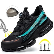 XQJ Steel Toe Shoes For Men Anti-Puncture Anti-Smash Work Boots Comfortable Breathable Lightweight Work Safety Shoes Mens Air Cushion Work Sneakers Blue Size 8