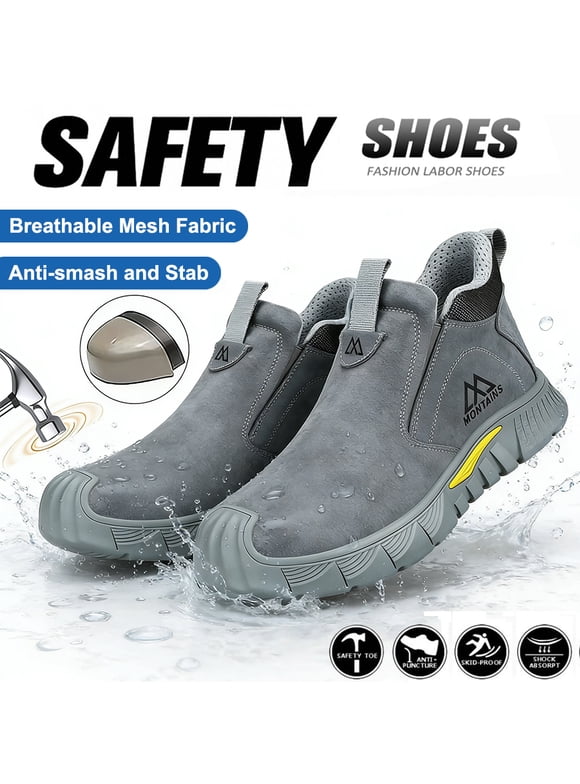Men's Slip On Steel Toe Safety Work Shoes Comfortable Indestructible Welding Work Boots Non Slip Industrial Construction Footwear Size 8.5
