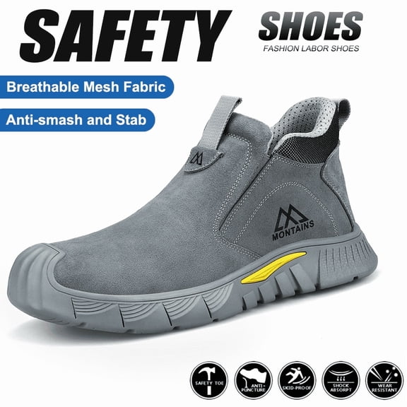 XQJ Men's Slip On Steel Toe Safety Work Shoes Comfortable Indestructible Welding Work Boots Non Slip Industrial Construction Footwear Size 8.5