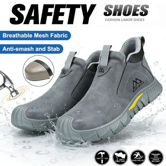XQJ Men's Slip On Steel Toe Safety Work Shoes Comfortable Indestructible Welding Work Boots Non Slip Industrial Construction Footwear Size 8