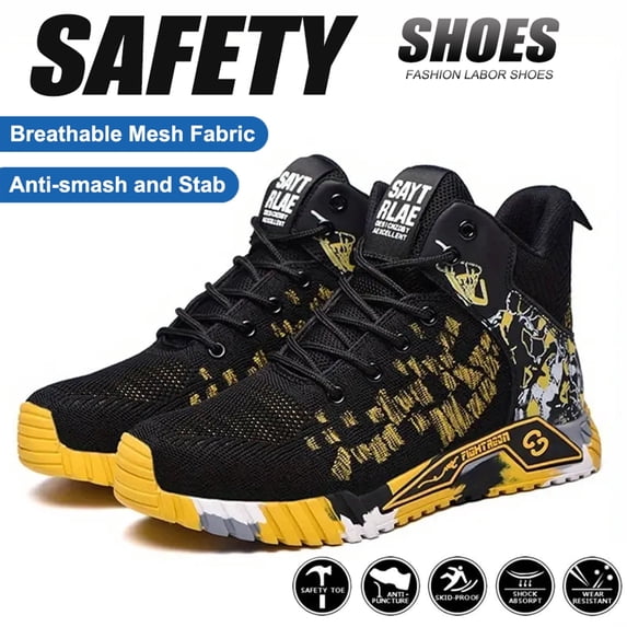 XQJ Steel Toe Boots for Men Slip Resistant Safety Shoes Anti-smash Anti-puncture Indestructible Construction Work Shoes Breathable Lightweight Outdoor Security Boots
