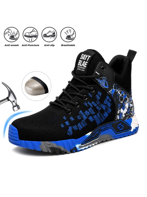 Steel Toe Boots For Men Work Safety Shoes Anti-smash Anti-puncture Indestructible Shoes Construction Working Boots Outdoor Security Boots Blue