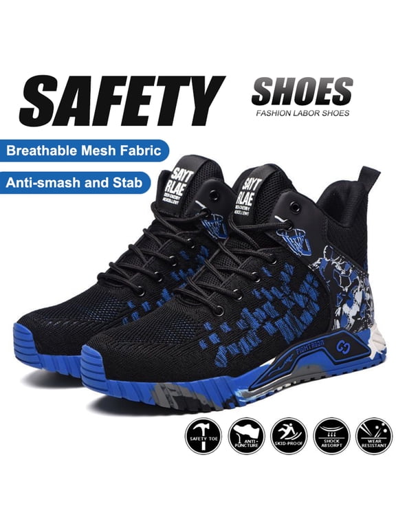 Steel Toe Boots For Men Work Safety Shoes Anti-smash Anti-puncture Indestructible Shoes Construction Working Boots Outdoor Security Boots Blue
