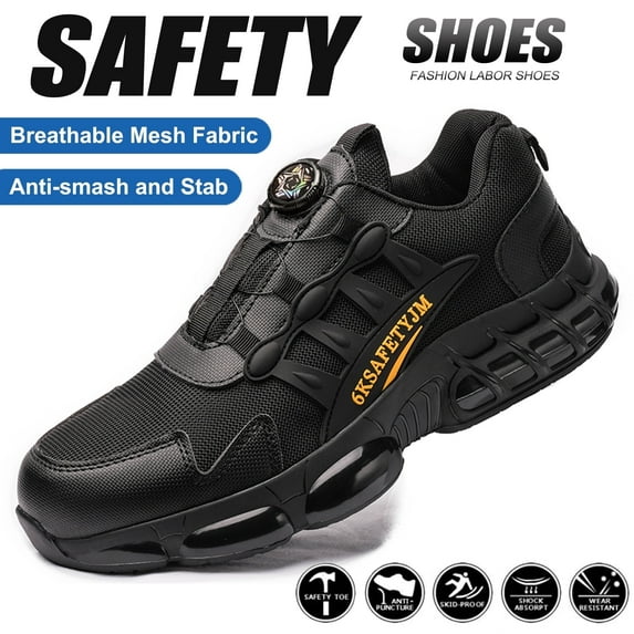 XQJ Steel Toe Shoes For Men Lightweight Anti-Smash Work Shoes Puncture Resistant Work Safety Shoes Comfortable Breathable Safety Sneakers Construction Boots For Men Size 7.5