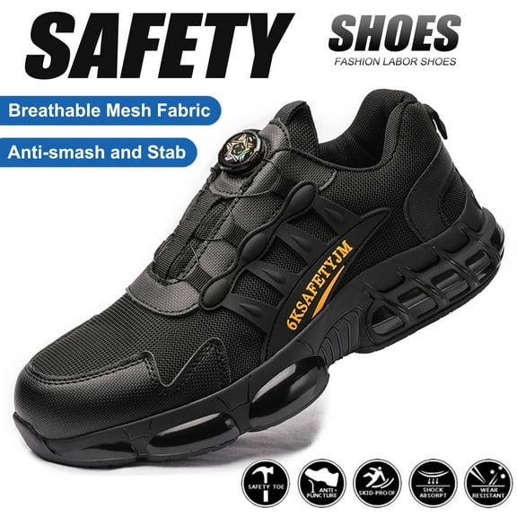 MANLEGU Steel Toe Shoes For Men Wide Puncture Resistant Work Shoes Non Slip Shoes Comfortable Breathable Safety Sneakers Size 6.5