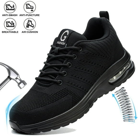 XQJ Steel Toe Shoes for Men Women Anti-Puncture Slip Resistant Work Shoes Lightweight Safety Shoes Black Size 10