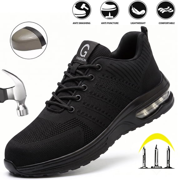 XQJ Steel Toe Shoes for Men Women Anti-Puncture Slip Resistant Work Shoes Lightweight Safety Shoes Black Size 5.5