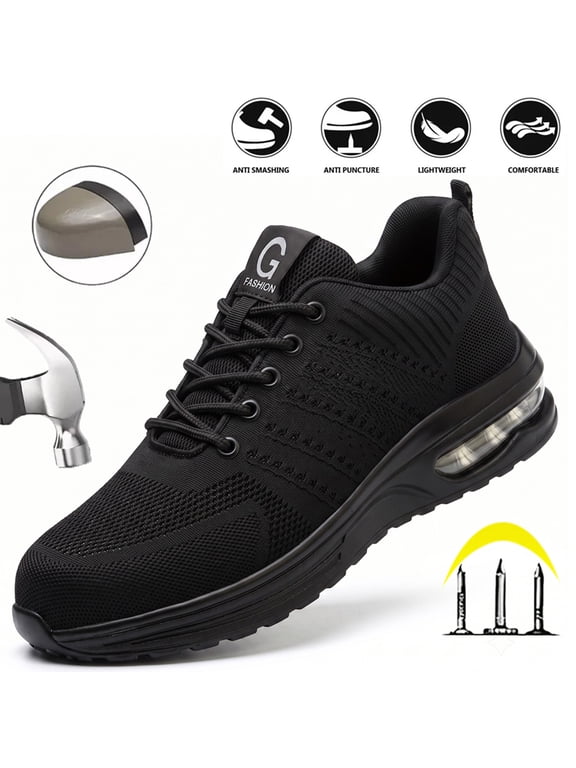 Steel Toe Shoes for Men Women Anti-Puncture Slip Resistant Work Shoes Lightweight Safety Shoes Black Size 5.5