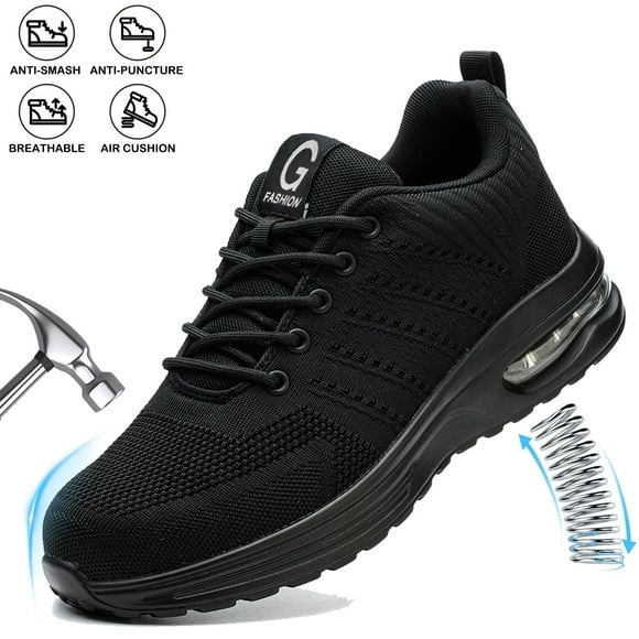 XQJ Steel Toe Shoes for Men Women Anti-Puncture Slip Resistant Work Shoes Lightweight Safety Shoes Black Size 5.5